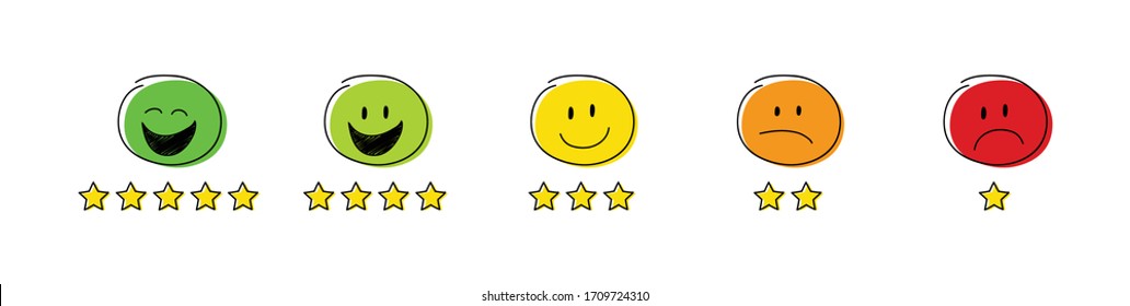 Star rating - set with funny stickman. Vector.