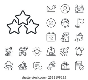 Star rating sign. Salaryman, gender equality and alert bell outline icons. Ranking stars line icon. Best rank symbol. Ranking stars line sign. Spy or profile placeholder icon. Vector