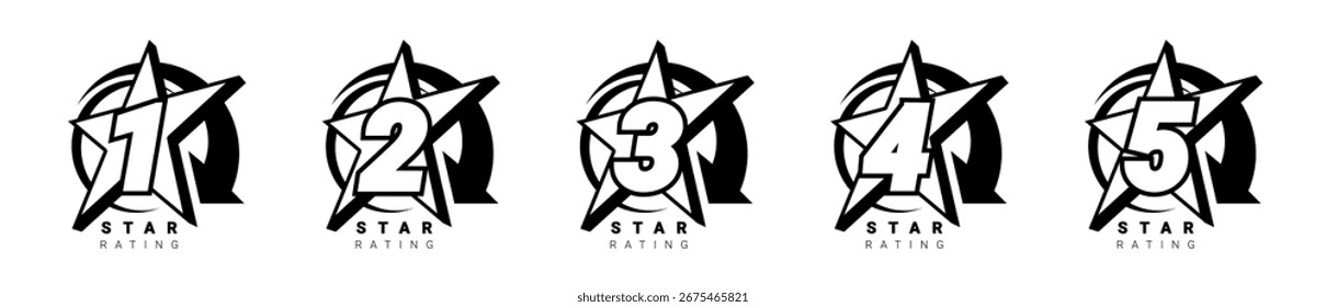 Clasificación por estrellas. Estrella Símbolo o emblema. Ilustración vectorial