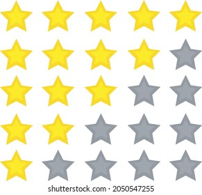 
Star rating symbols with 5 star. Customer review, rating, quality and level concepts. Isolated badge for website or app - stock infographics. 
