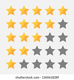 Star rating symbols with 5 star. Quality, feedback, experience, level concepts. Vector illustration.