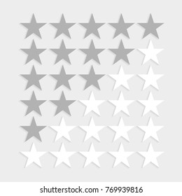 Star rating symbols with 5 star with shadows. Quality, feedback, experience, level concepts. Isolated badge for website or app - stock infographics.