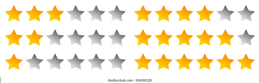 Star rating symbols with 6 star. Quality, feedback, experience, level concepts.