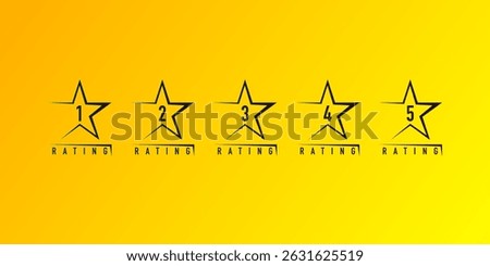 Star rating system from 1 to 5 on a yellow gradient background, outline style with text “RATING” under each star.