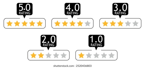 Sistema de clasificación por estrellas para reseñas de Productos. Ilustración vectorial aislada sobre fondo blanco.