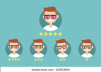 Star rating system. Set of emotional portraits / flat editable vector illustration, clip art