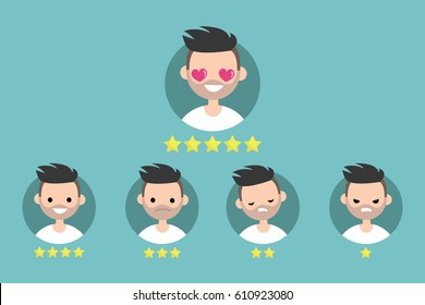 Star rating system. Set of emotional portraits / flat editable vector illustration, clip art