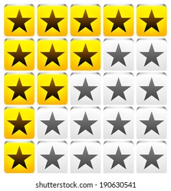 Star rating  system - Yellow, grey stars on 3d rectangle shapes