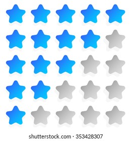 Star rating template with 5 stars. Quality, product, service review, user experience concepts.