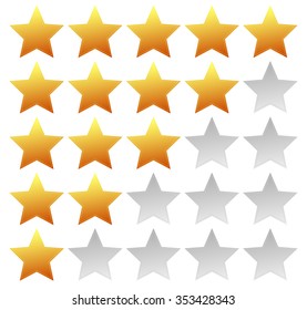 Star rating template with 5 stars. Quality, product, service review, user experience concepts.