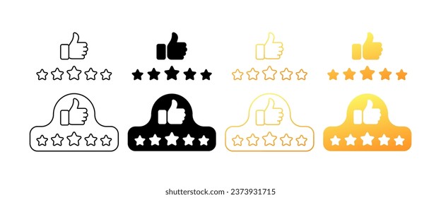 Star rating and thumbs up icons. Different styles, color, star rating, thumbs up. Vector icons