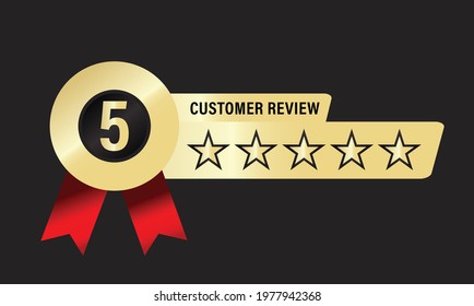 star rating vector icon with golden badge and red ribbon, customer rating symbol