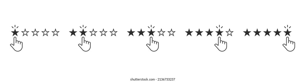 Star rating vector icons set. Customer reviews. One, two, three, four and five star rating symbol