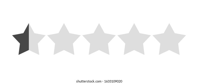 Star rating vector isolated. Black star shape. Quality of service measurement. Ranking system, review symbol. Rate button symbol. Evaluation in internet. 0 and half stars of 5.