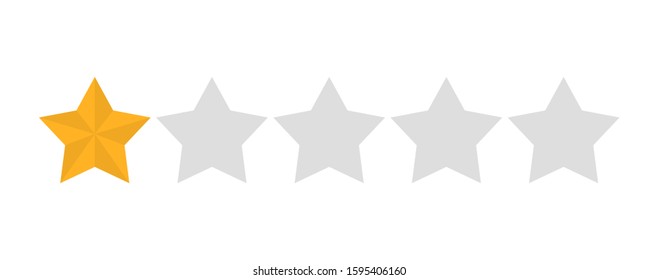 Star rating vector isolated. Golden star shape. Quality of service measurement. Ranking system, review symbol. Classification and statistics. Rate button symbol. Evaluation in internet. 1 star of 5.