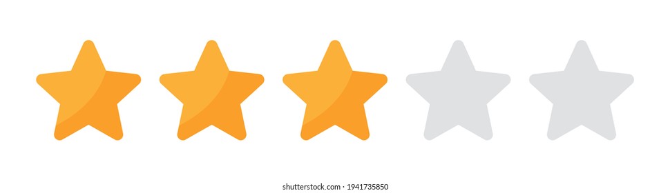 Sternchen-Vektorgrafik einzeln. Gelbe Sternform. Qualitätsmessung des Dienstes. Ranking-System, Rezensionssymbol. Symbol auf der Schaltfläche bewerten. Bewertung 3 Sterne.