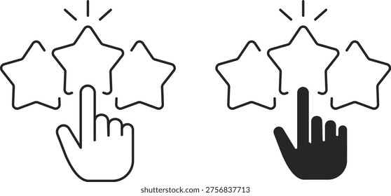 Star rating web line icon with feedback review selection approval and user interface outline
