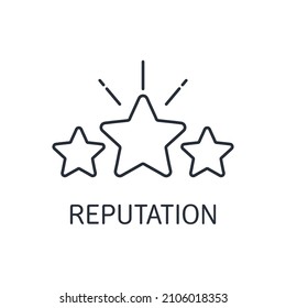 Estrella en los rayos. Reputación. Un importante elemento empresarial. Icono lineal del vector aislado en fondo blanco