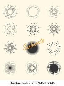 Star Rays - Set Of Retro Sun Burst Shapes. Vector Stars And Sparkle Silhouettes Classic Design Elements. 