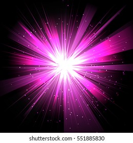 Star with rays white purple in space isolated and effect tunnel spiral galaxies, nebulae, cosmos on black background vector