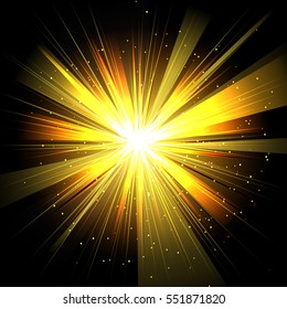 Star with rays white yellow in space isolated and effect tunnel spiral galaxies, nebulae, cosmos on transparent black background vector