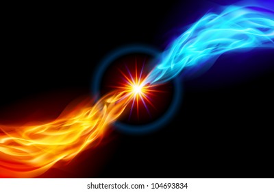 Star With Red And Blue Flame Tail For You Design On Black