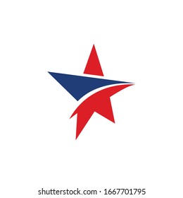 A star in red and blue has a hemisphere in the middle which means speed.