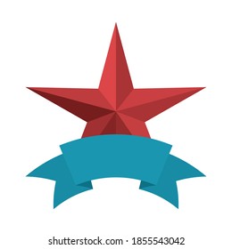 star with red color and five points with a ribbon vector illustration design