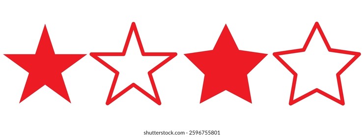 Star Red icon on transparent background. Customer feedback concept. Vector 5 stars rating review. Quality shape design. Vector yellow isolated five stars.