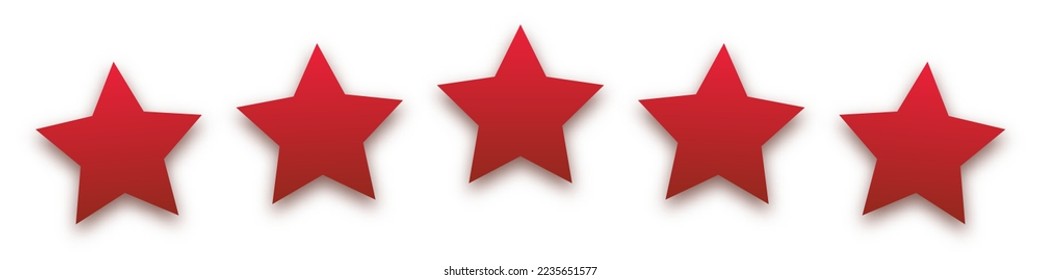 Star red icon on white background. Customer feedback concept. Vector 5 stars rating review. Quality shape design. Vector yellow isolated five stars.