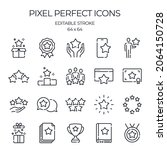 Star related editable stroke outline icons set isolated on white background flat vector illustration. Pixel perfect. 64 x 64.