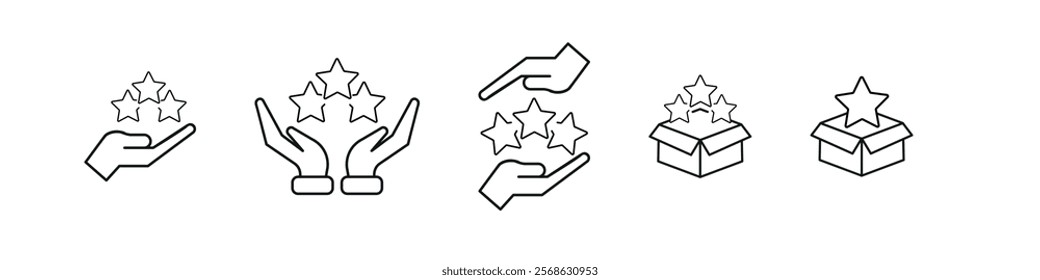 Star related editable stroke outline icons set isolated on white background flat vector illustration. Pixel perfect