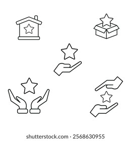 Star related editable stroke outline icons set isolated on white background flat vector illustration. Pixel perfect