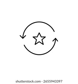 Stern in den Pfeilen erneuern. Kontinuierliche Exzellenz, erstklassige nachhaltige Dienstleistungen. Pixel perfekt, bearbeitbares Strichvektorsymbol