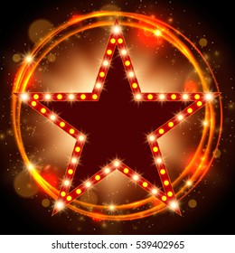 Star retro light banner on shining background. Vector illustration