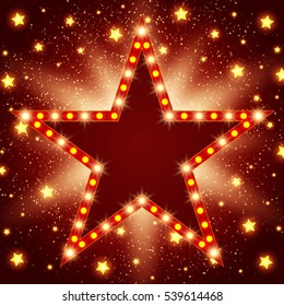 Star retro light banner on shining background. Vector illustration