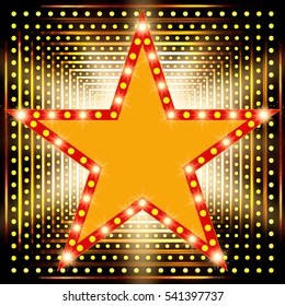 Star retro light banner on shining background. Vector illustration