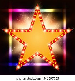 Star retro light banner on shining background. Vector illustration