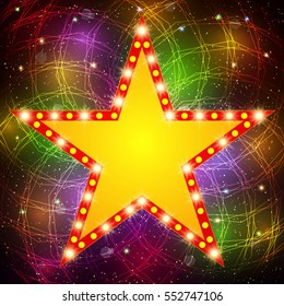 Star retro light banner on shining background. Vector illustration