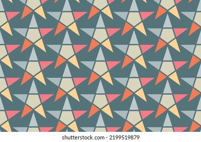 Star retro pattern dark geometric aged disco flat. Vintage texture background stamp infinite repeat room wall gift paper abstract decor fabric textile furniture 70s 90s holiday card design vector