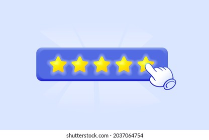 Reseña de estrella. Dando 5 Estrellas De Opinión. Conceptos de revisión de clientes vectores. Reseña las estrellas con buena y mala velocidad y texto. Ilustraciones de vectores Web 3D.