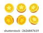 Star Reward Coin Icon Vector Set. Golden coins with star. 
 Favorite, Rating, Ranking. Perfect for game UI design, Perfect for game design, app UI. Modern Clean 3d style illustration.