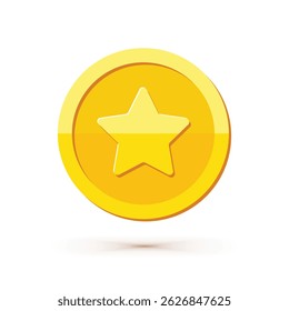 Star Reward Coin Icon Vetor (em inglês). Moeda de ouro com estrela. 
 Favorito, Classificação, Classificação. Perfeito para design de UI de jogo, Perfeito para design de jogo, IU de aplicativo. Ilustração de estilo 3d limpo moderno.