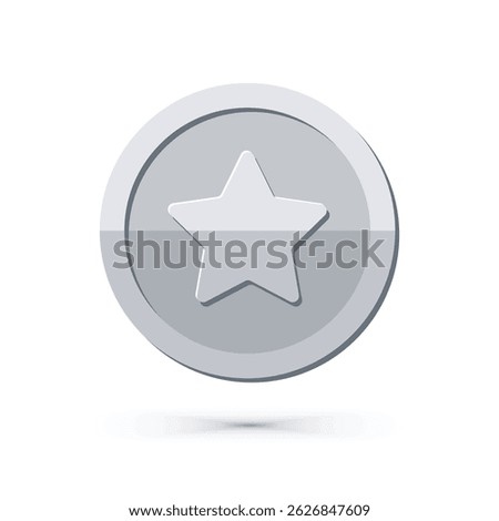 Star Reward Coin Icon Vector. Silver coins with star. 
 Favorite, Rating, Ranking. Perfect for game UI design, Perfect for game design, app UI. Modern Clean 3d style illustration.