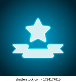 Star with ribbon, best quality. Neon style. Light decoration icon. Bright electric symbol