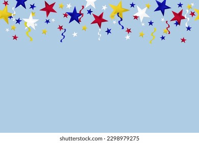 Star with ribbon confetti background banner vector illustration with copy space for Independence day USA flag colour. Party anniversary, new year, Christmas festival decoration.