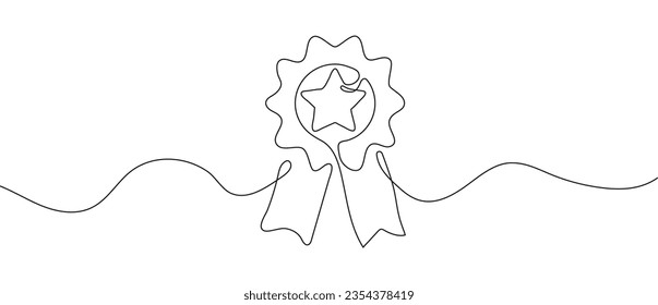 Star with ribbon of honor vector continuous line. Winner icon in hand drawn style. Win button. Doodle, sketch checkbox symbols, vote icon. 