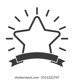 star with ribbon icon,  award recognition, achievement vector symbol, blank on transparent background