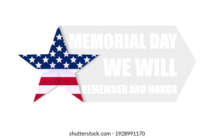 Star with ribbon for memorial day, vector art illustration.