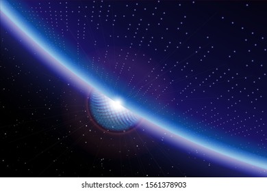 Star, rising from behind the planet, vector illustration for your background